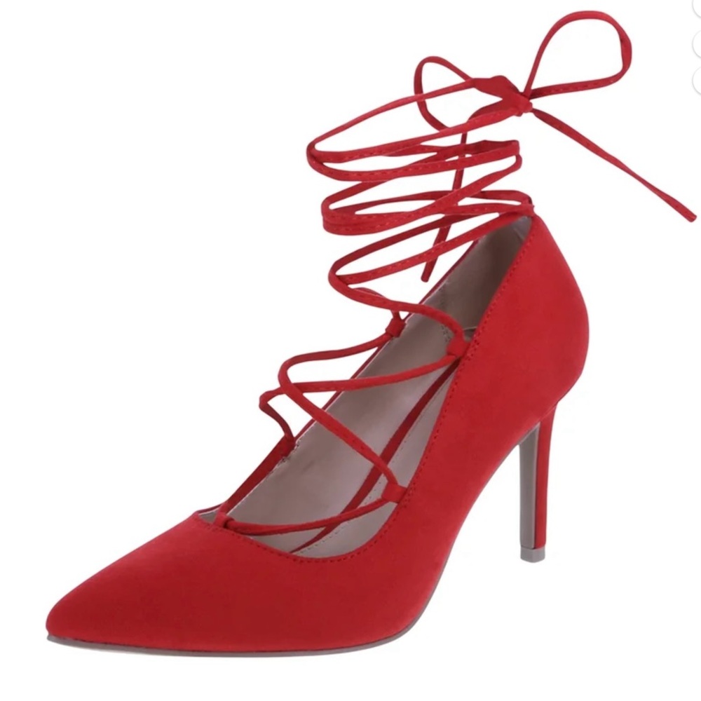 Brash Kapulet Red Lace-Up Suede Heels size 9
